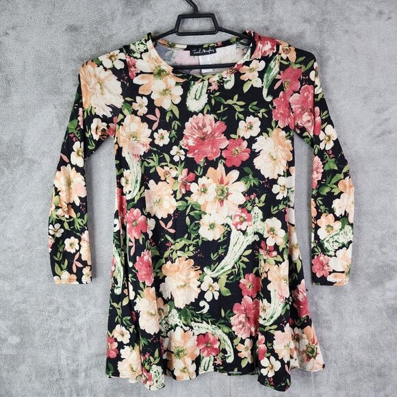 Womens French Atmosphere Floral Tunic Blouse Shirt Long Sleeve Round Neck XL - Picture 1 of 10